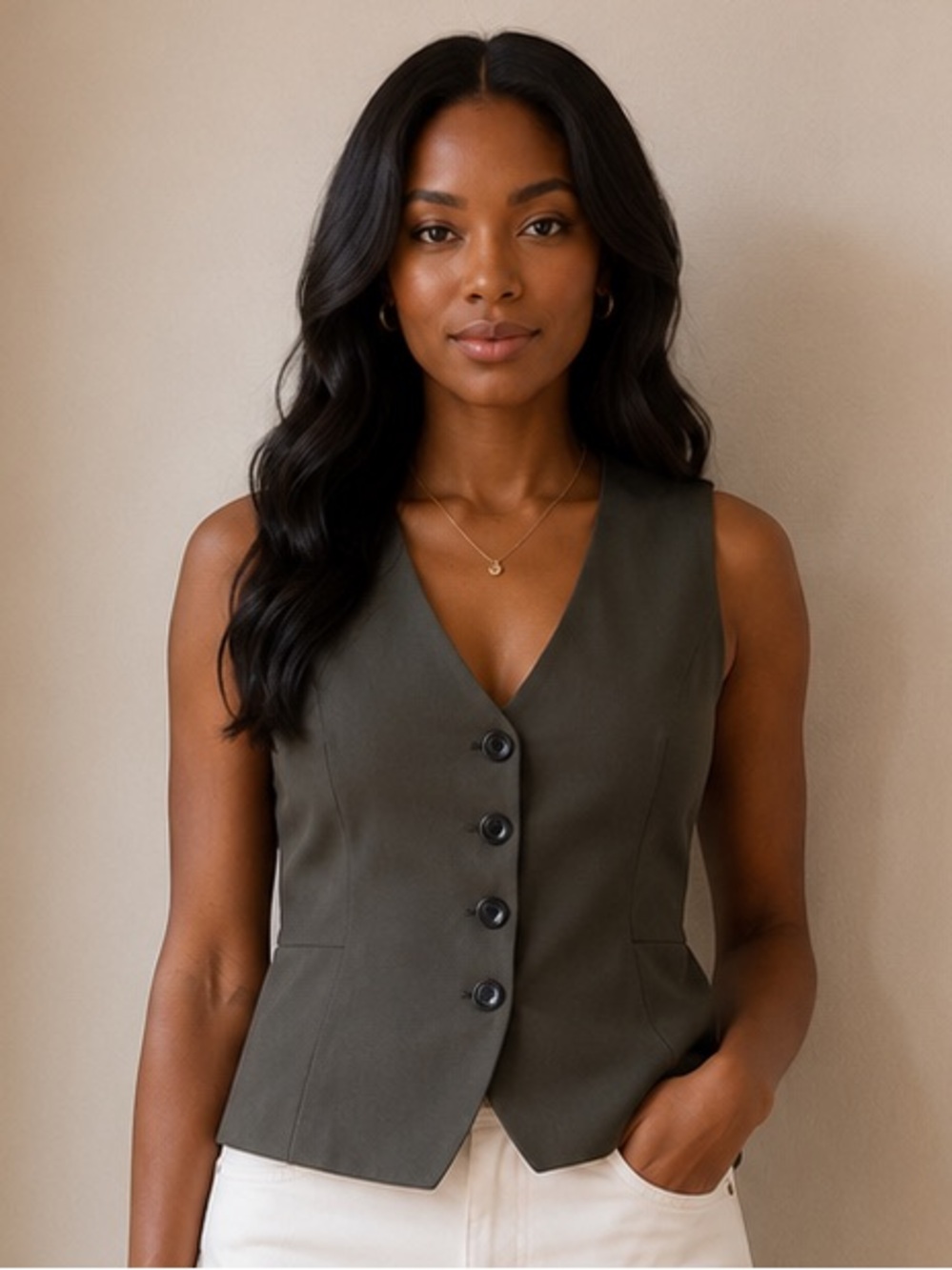 LOFT Versa Tailored Vest in Olive Gray